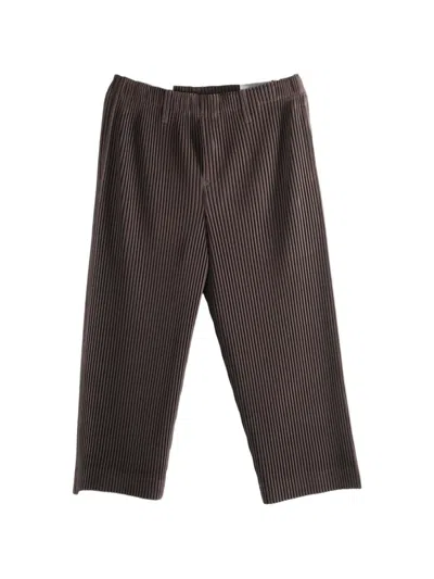 Issey Miyake Pleated Cropped Trousers In Brown