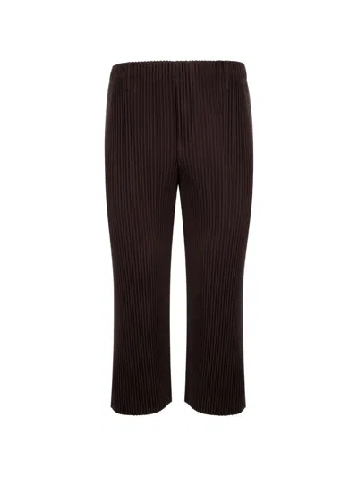Issey Miyake Pleated Cropped Trousers In Brown