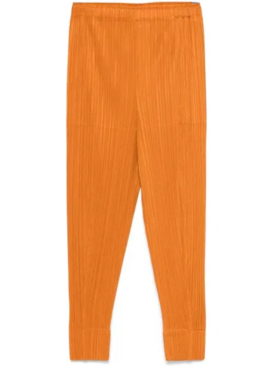 Issey Miyake Pleated Cropped Trousers In Orange