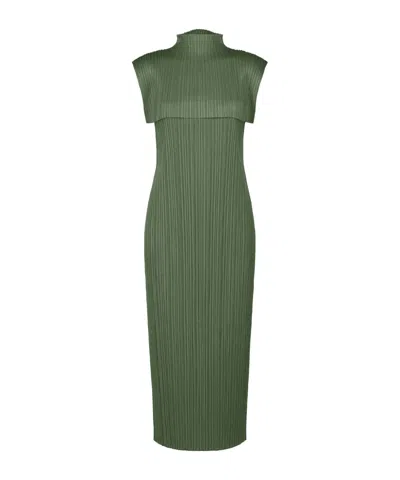 Issey Miyake Pleated Day Dress In Green