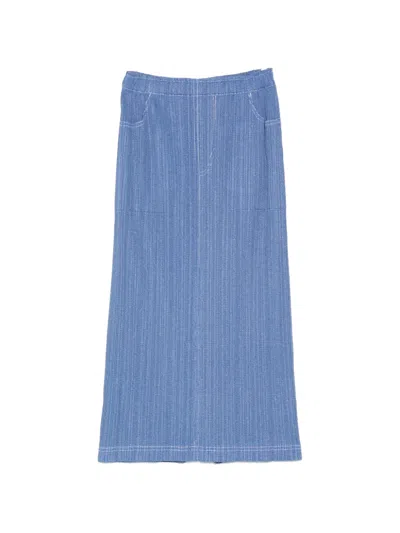 Issey Miyake Pleated Denim Midi Skirt In Blue