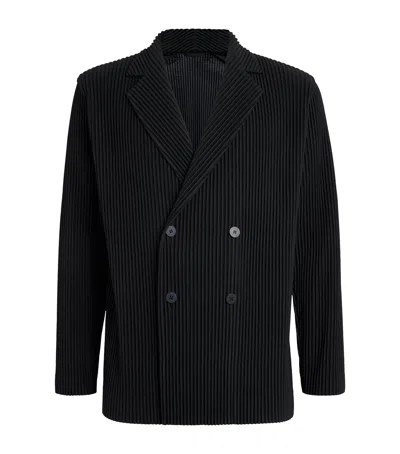 Issey Miyake Pleated Double-breasted Blazer In Black