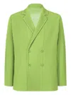 Issey Miyake Pleated Double-breasted Jacket In Green