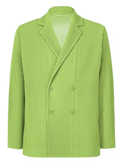 Issey Miyake Pleated Double-breasted Jacket In Green