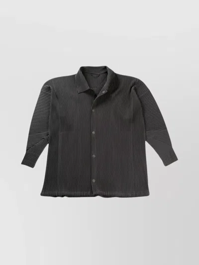 Issey Miyake Pleated Drawstring Collar Jacket In Grey