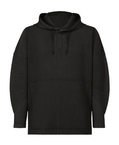 Issey Miyake Pleated Drawstring Hoodie In Black