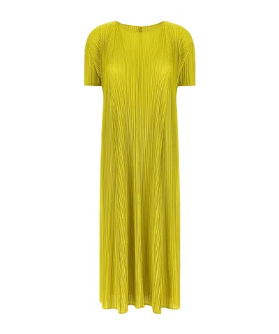 Issey Miyake Pleated Dress In Yellow
