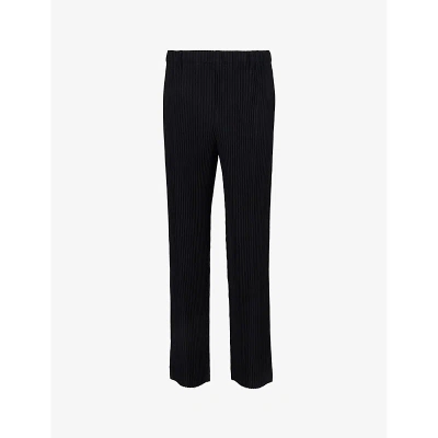 Issey Miyake Homme Plisse  Mens 15-black Pleated Elasticated-waistband Tapered-leg Regular-fit Knitte