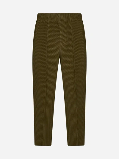 Issey Miyake Pleated Fabric Trousers In Olive Khaki