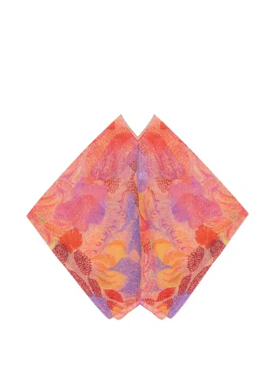 Issey Miyake Pleated Floral Print Poncho In Pink