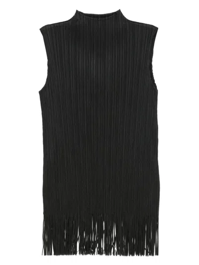 Issey Miyake Pleated Fringe Top In Black