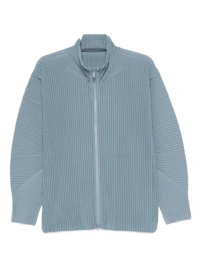 Issey Miyake Pleated Funnel-neck Jacket In Blue