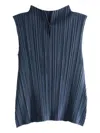 Issey Miyake Pleated Funnel-neck Top In Blue