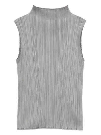 Issey Miyake Pleated Funnel-neck Top In Gray