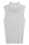 Issey Miyake Pleated Funnel Neck Top In Light Gray