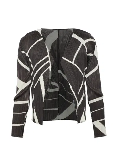 Issey Miyake Pleated Geometric-print Jacket In Black