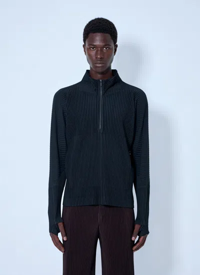 Issey Miyake Pleated Half Zip Through Top In Blue