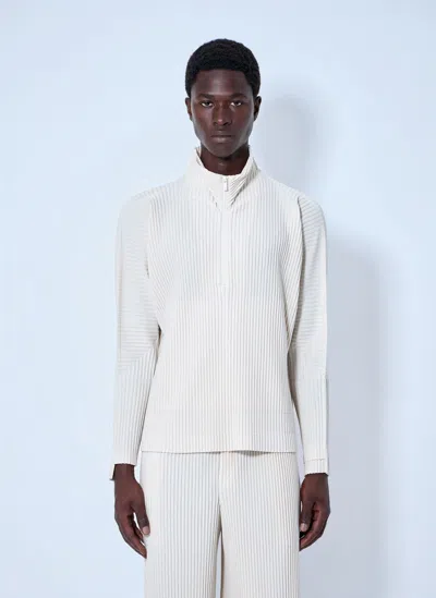 Issey Miyake Pleated Half Zip Through Top In White