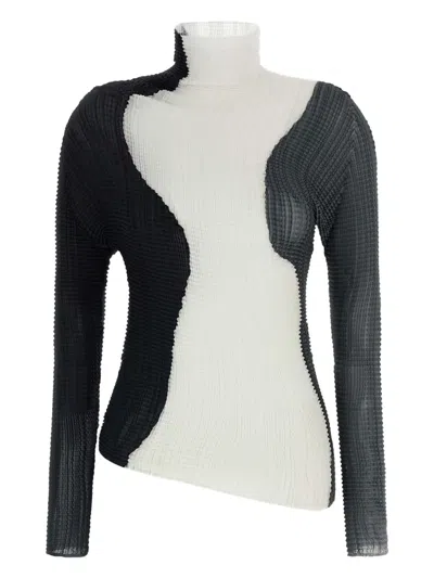 Issey Miyake Pleated High-neck Blouse In White