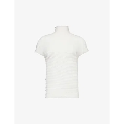 Issey Miyake Womens White Pleated High-neck Knitted Top