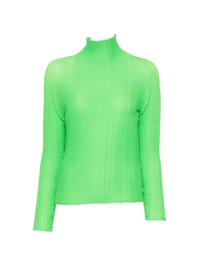 Issey Miyake Pleated High-neck Blouse In Green
