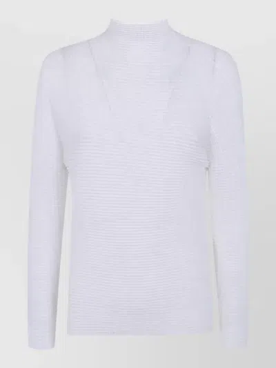 Issey Miyake Pleated High-neck Long-sleeve Knitted Top In Blue