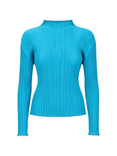 Issey Miyake Pleated High-neck T-shirt In Blue