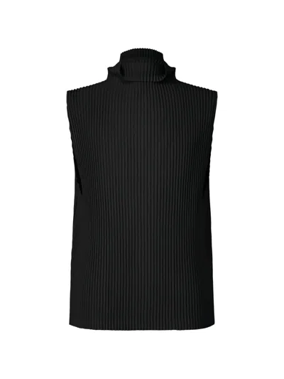 Issey Miyake Pleated High-neck Vest In Black