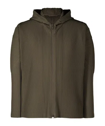 Issey Miyake Pleated Hooded Jacket In Brown