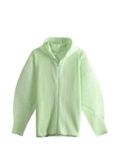 Issey Miyake Pleated Hooded Jacket In Green