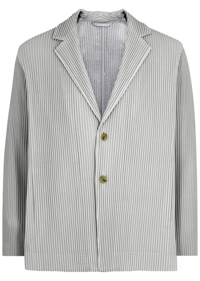 Issey Miyake Pleated Jersey Blazer In Light Grey
