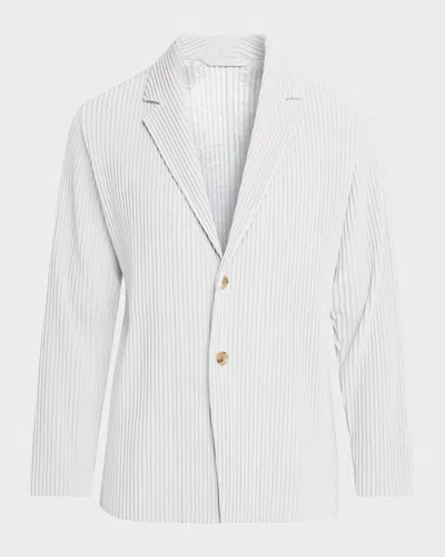 Issey Miyake Pleated Knit Blazer In Light Gray