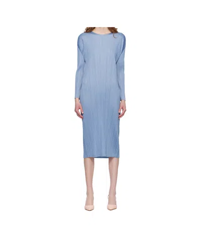 Issey Miyake Pleated Knit Midi Dress In Blue