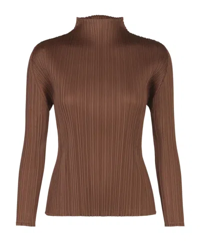 Issey Miyake Pleated Knit Top In Brown