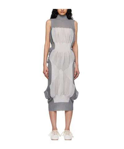 Issey Miyake Pleated Knitted Dress In Gray