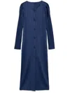 Issey Miyake Pleated Long Cardigan In Blue