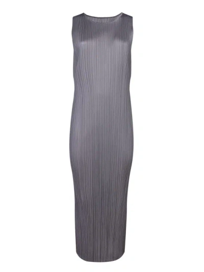 Issey Miyake Pleated Long Dress In Grey