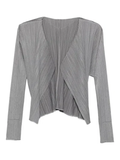 Issey Miyake Pleated Long-sleeve Cardigan In Gray