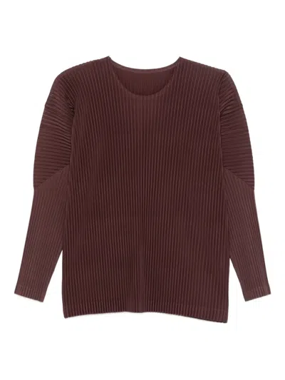 Issey Miyake Pleated Long-sleeve Jumper In Brown