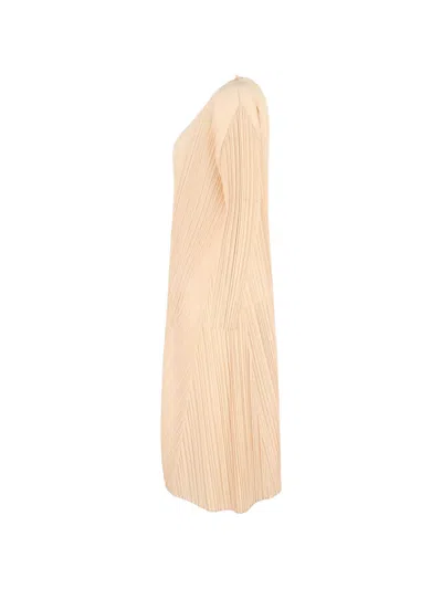 Pre-owned Issey Miyake Pleated Long-sleeve Midi Dress In Neutral
