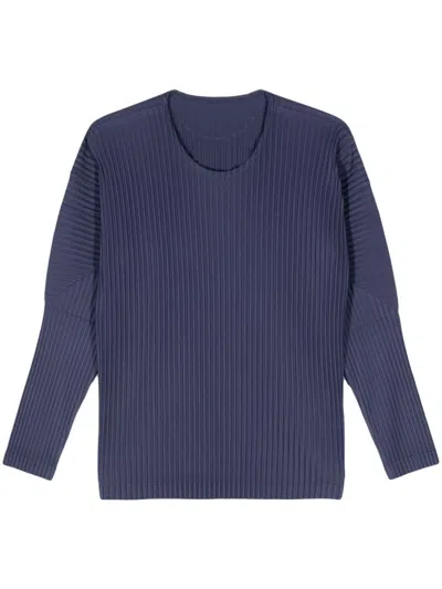 Issey Miyake Pleated Long Sleeve T-shirt In Blue