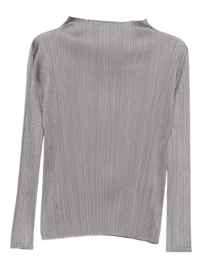 Issey Miyake Pleated Long-sleeve Top In Gray