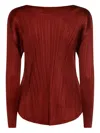Issey Miyake Pleated Long-sleeve Top In Red