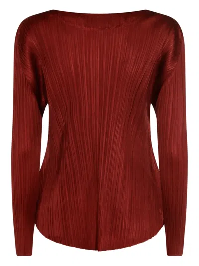 Issey Miyake Pleated Long-sleeve Top In Red