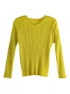Issey Miyake Pleated Long-sleeve Top In Yellow