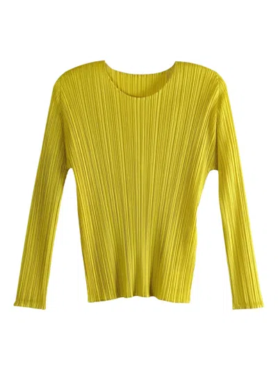 Issey Miyake Pleated Long-sleeve Top In Yellow