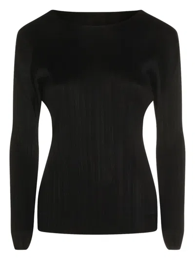 Issey Miyake Pleated Long-sleeved Bouse In Black