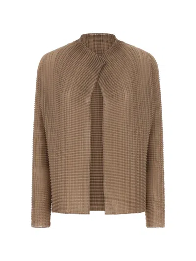 Issey Miyake Beige Wooly Pleats-66 Cardigan In Brown