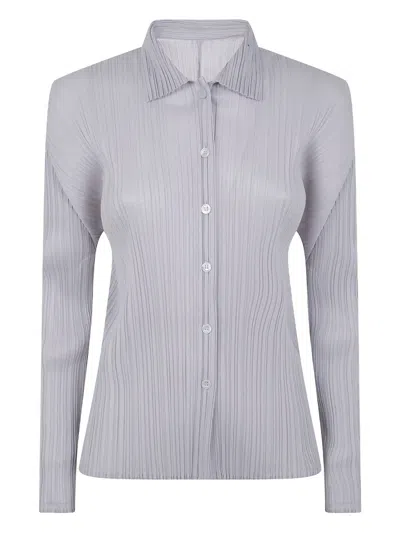 Issey Miyake Pleated Long-sleeved Shirt In Blue