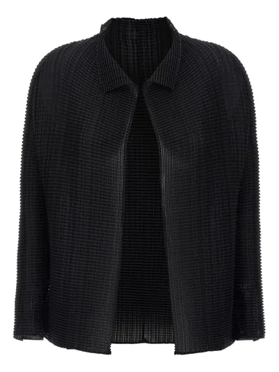 Issey Miyake Pleated Longsleeve Cardigan In Black